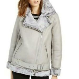 BCBGeneration faux shearing fur winter Moto jacket coat stone grey XXL 2XL